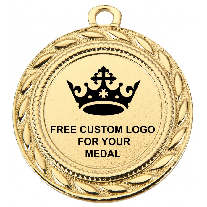 PACK OF 100 BULK BUY 40MM GOLD MEDALS, RIBBON AND CUSTOM LOGO **AMAZING VALUE**